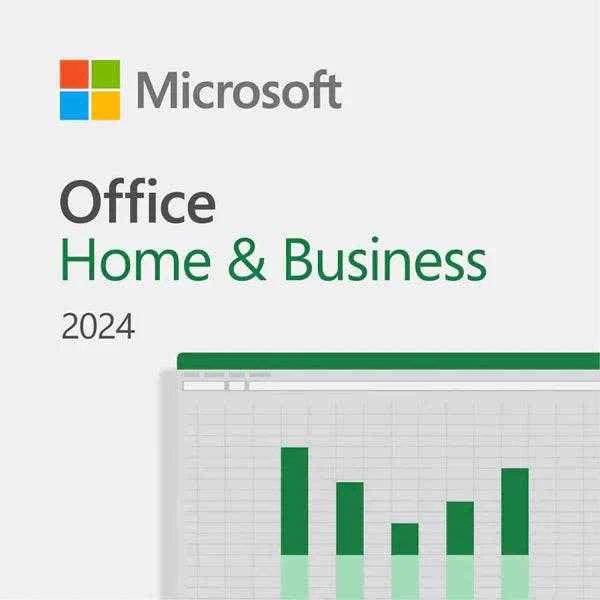 Microsoft Office Home and Business 2024 product cover with Excel chart preview buy Microsoft Office 2024 license