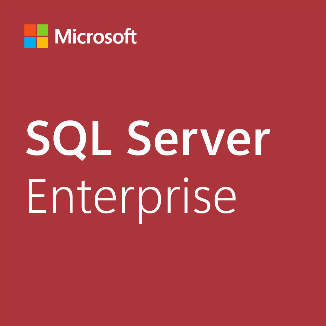 Microsoft SQL Server Enterprise 2 Core license tile with Microsoft logo and SQL Server Enterprise text on red background