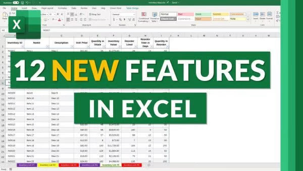 Excel screenshot showing 12 new features banner over a spreadsheet with Microsoft Office 2024 Pro Plus license