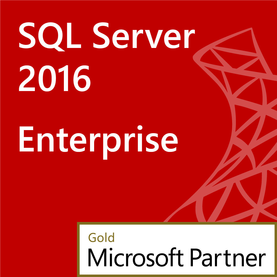 Microsoft SQL Server 2016 Enterprise product tile with Gold Microsoft Partner badge SQL Server 2016 Enterprise 2 Core license