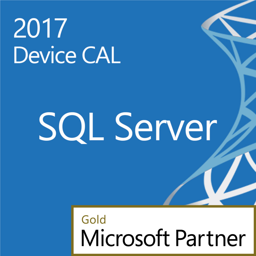 Microsoft SQL Server 2017 Device CAL product cover blue design Gold Microsoft Partner badge