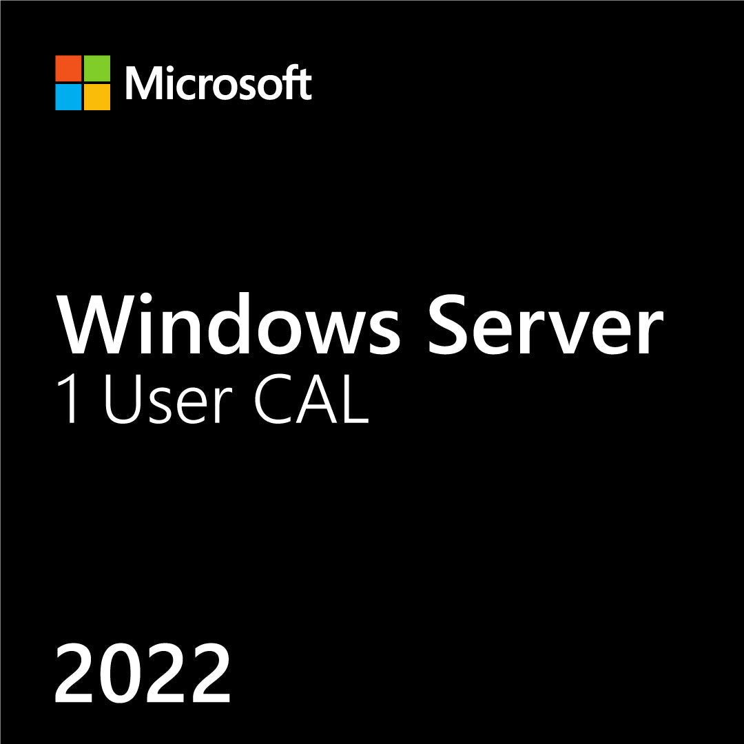 Microsoft packaging image showing Windows Server 1 User CAL 2022 text for Windows Server 2022 CAL license