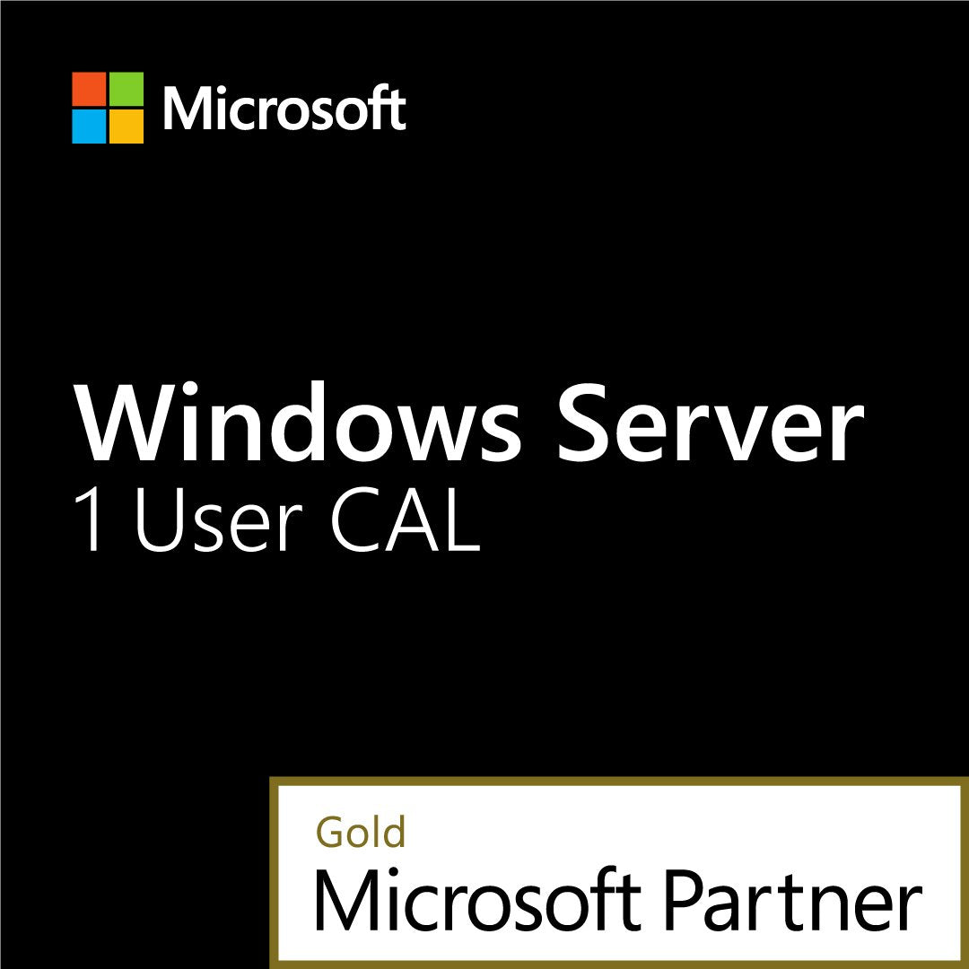 Microsoft product cover reading Windows Server 1 User CAL with Gold Microsoft Partner badge and Windows Server 2022 CAL license