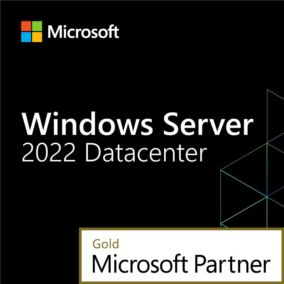 Microsoft Windows Server 2022 Datacenter license product box with Gold Microsoft Partner branding
