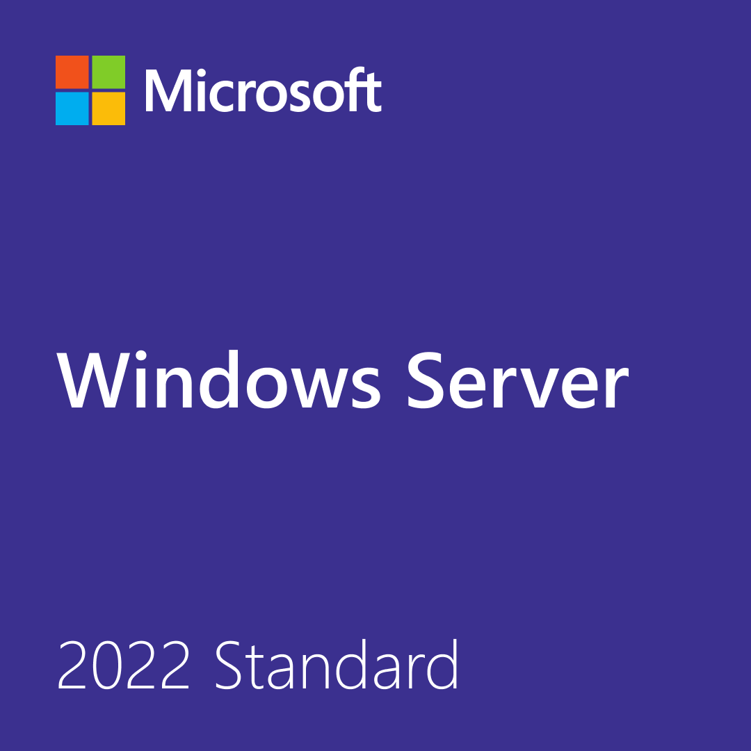 Microsoft Windows Server 2022 Standard 24 core product cover with Microsoft logo and purple background