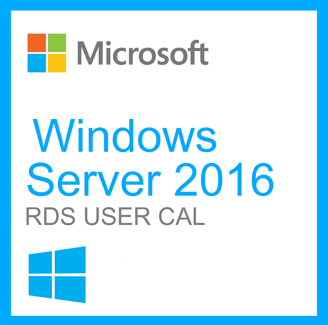 Microsoft product label for Windows Server 2016 Remote Desktop CAL showing Microsoft and Windows logos