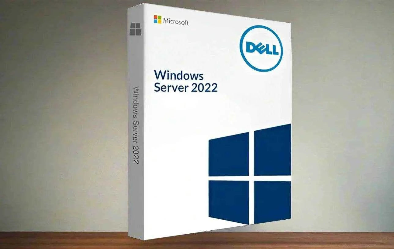 Microsoft Dell Windows Server 2022 retail box on wood surface for RDS 5 user CALs buy Windows Server 2022 CAL