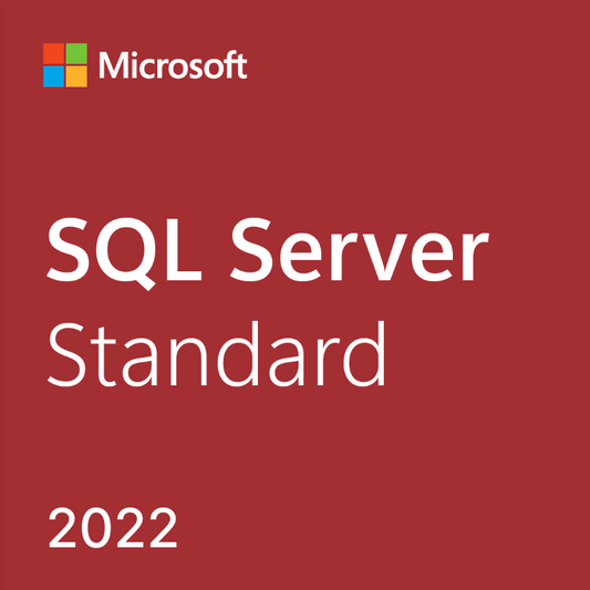 Microsoft SQL Server 2022 Standard license product box image with Microsoft logo red cover and version 2022