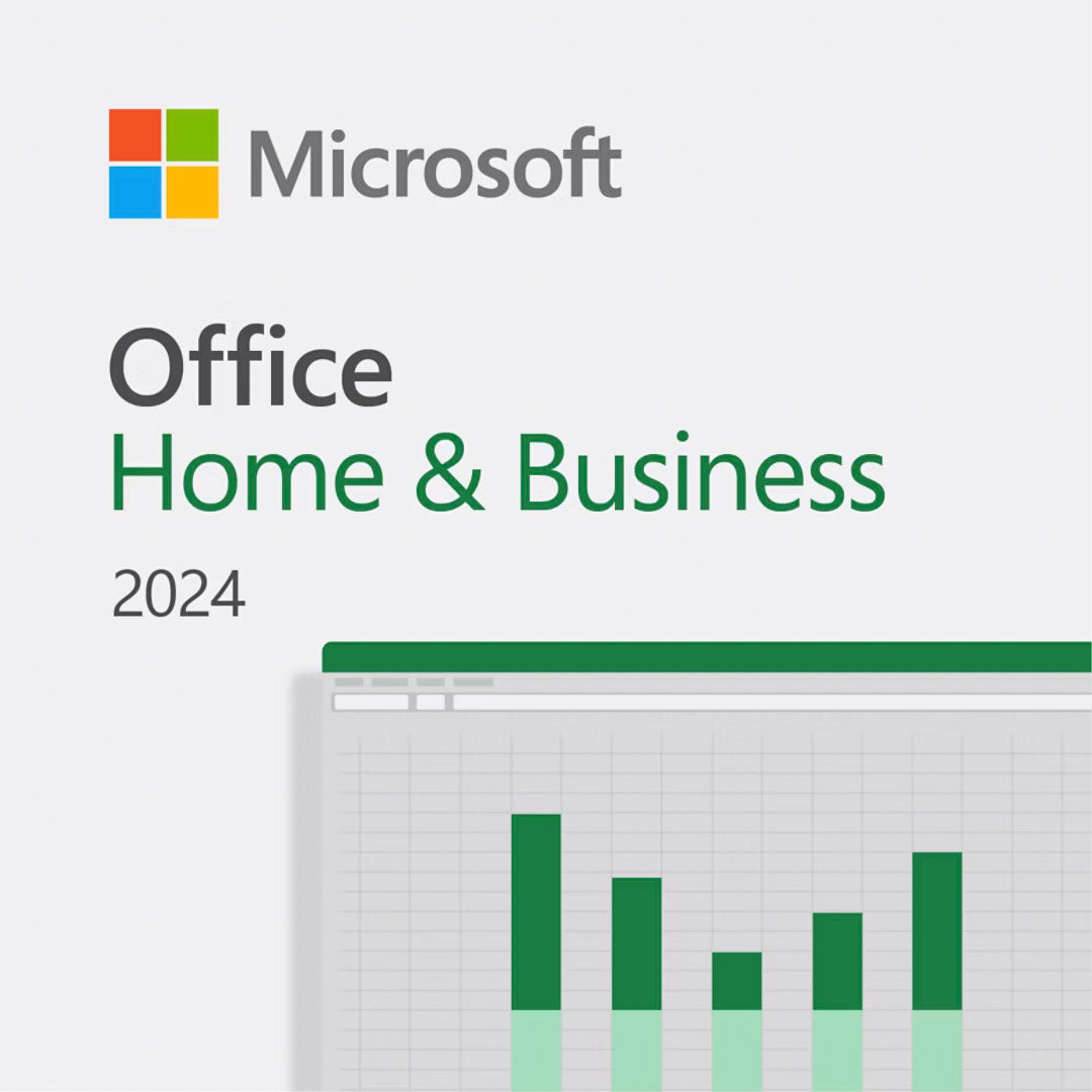 Microsoft Office Home and Business 2024 logo with partial spreadsheet chart on white background