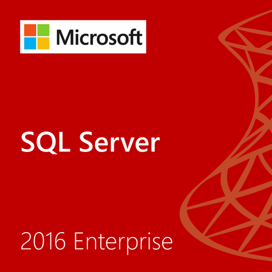 Microsoft SQL Server 2016 Enterprise product box image showing branding for SQL Server 2016 Enterprise 2 Core license