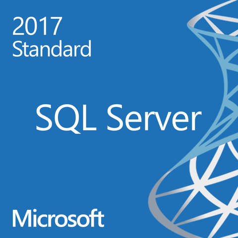 Microsoft SQL Server 2017 Standard license product image showing blue box with SQL Server logo and Microsoft branding