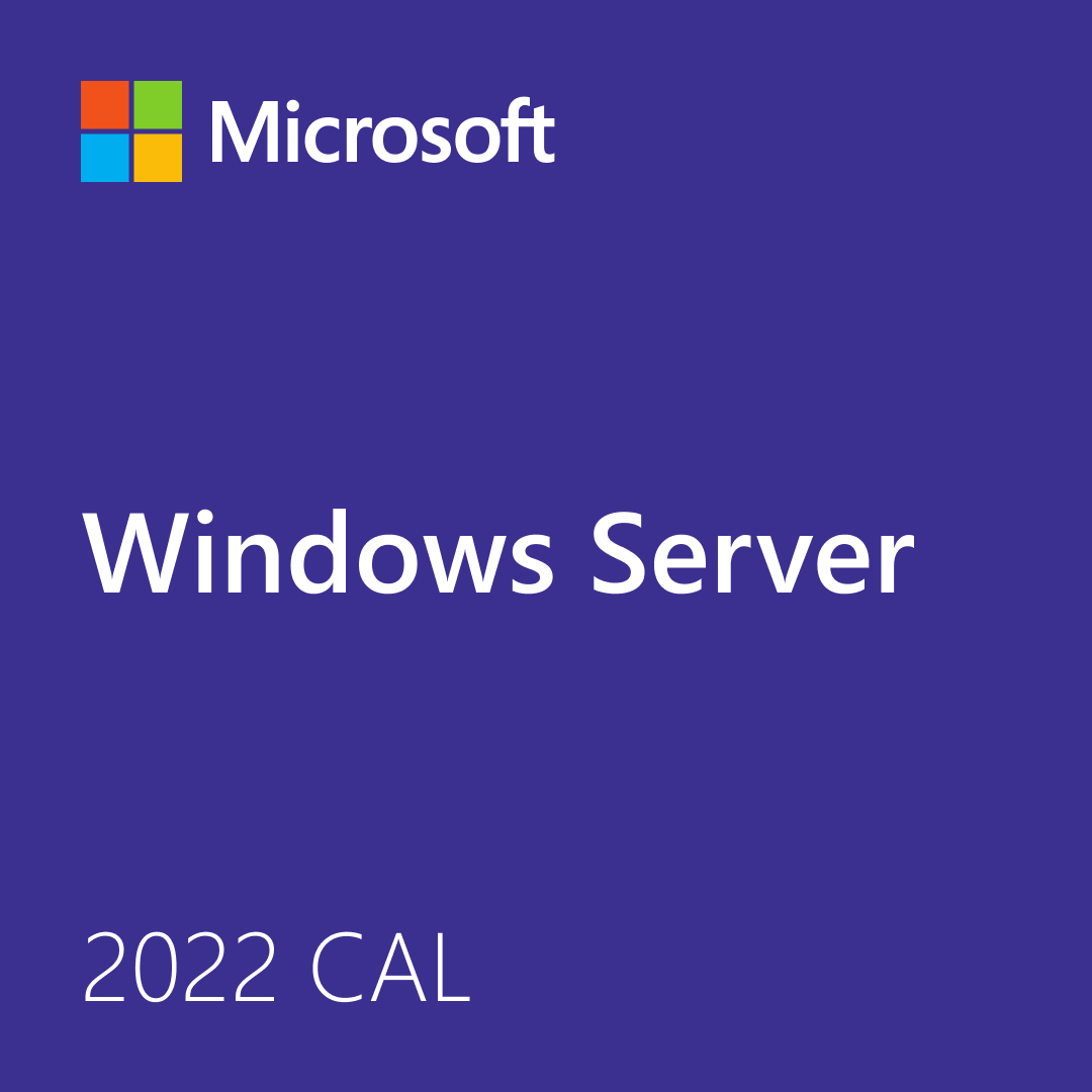 Microsoft Windows Server product cover with logo and 2022 CAL label showing Windows Server 2022 CAL license