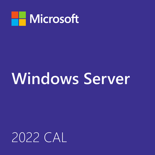 Microsoft Windows Server product cover with logo and 2022 CAL label showing Windows Server 2022 CAL license