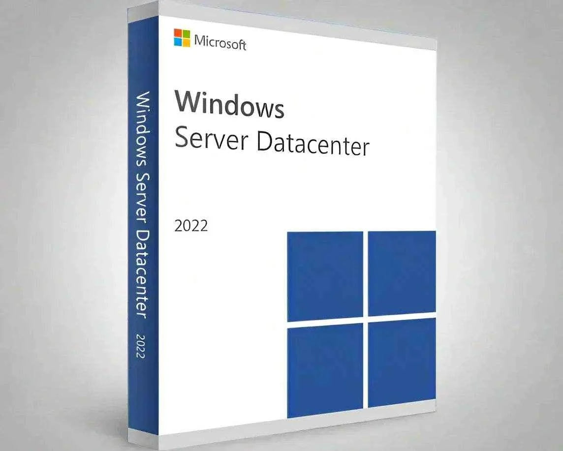 Microsoft Windows Server Datacenter 2022 retail software box with logo and branding Windows Server 2022 Datacenter license