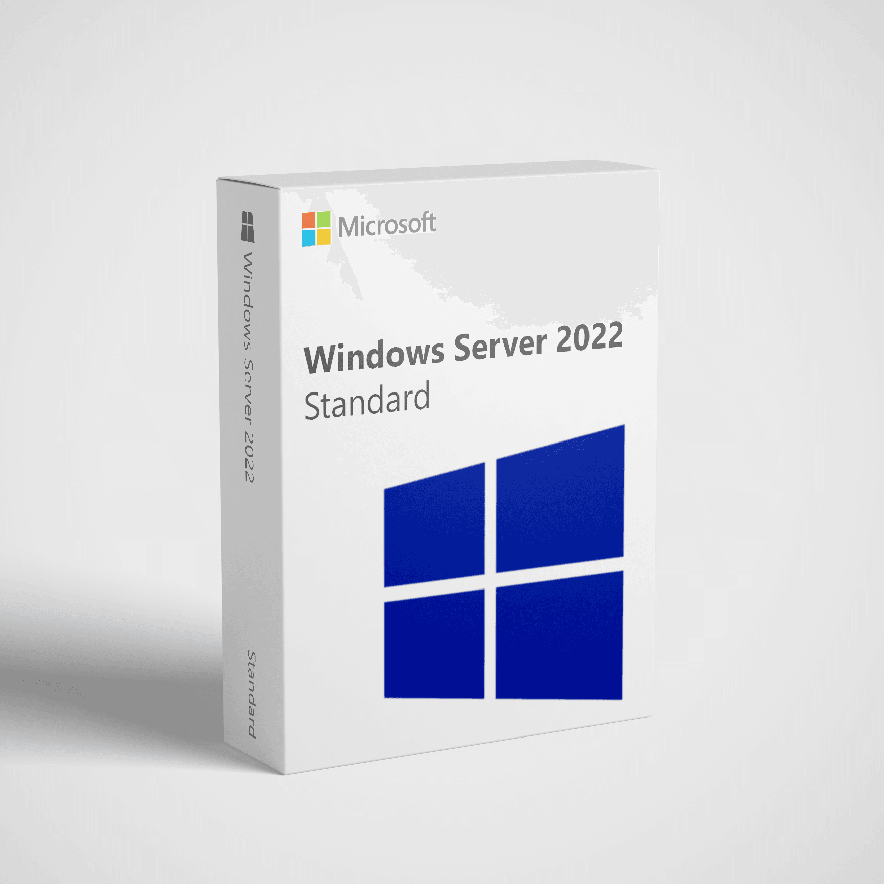 Microsoft retail box for Windows Server 2022 Standard 16 core showing white packaging with blue Windows logo and product name