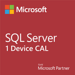 Microsoft SQL Server 1 Device CAL red product card with Microsoft logo and Gold Microsoft Partner text