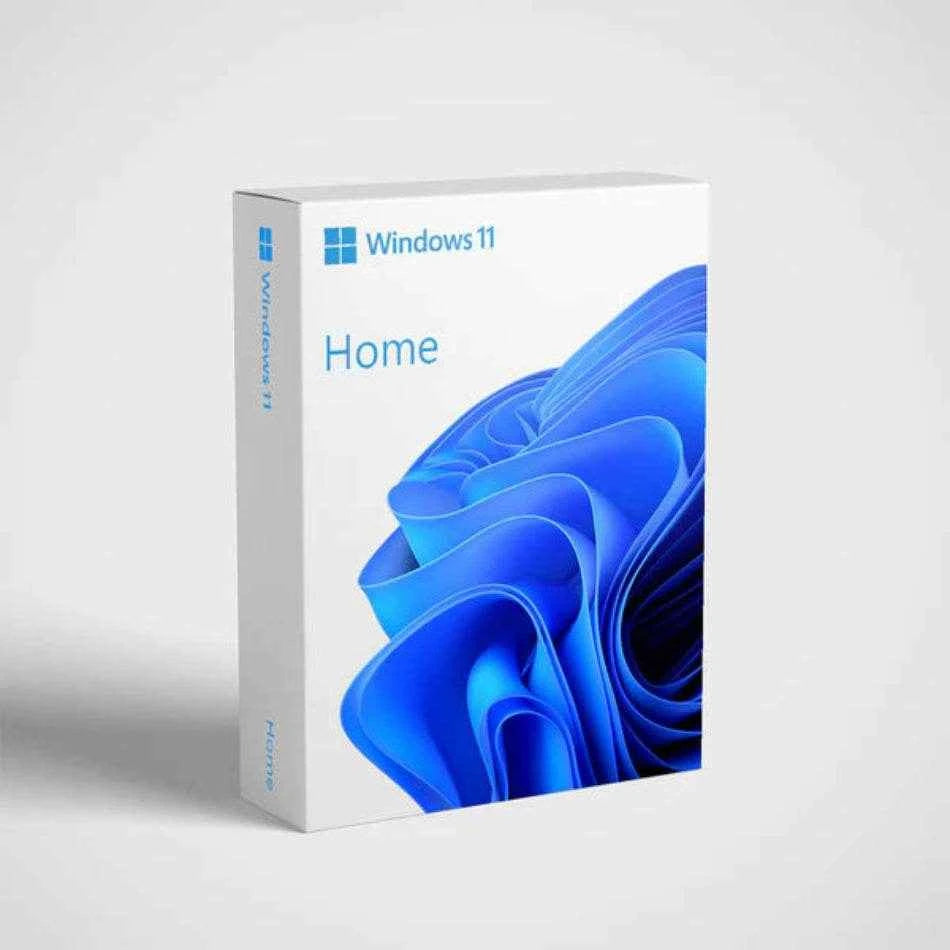 Microsoft Windows 11 Home license software packaging with a sleek blue design