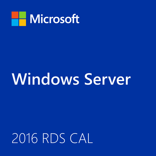 Microsoft product cover showing Windows Server branding and Windows Server 2016 Remote Desktop CAL label for RDS licensing