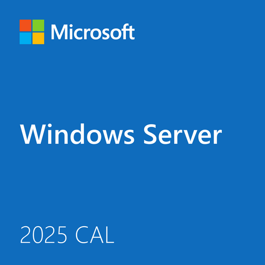 Microsoft Windows Server 2025 CALs product image blue card with Microsoft logo and Windows Server text